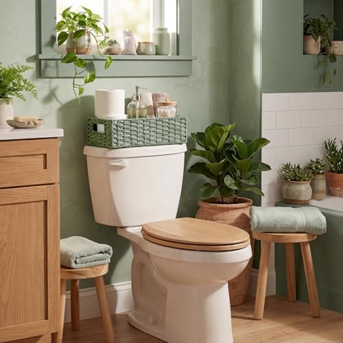 StorageWorks Wicker Toilet Basket Tank Topper for Sage Green Bathroom Decor - Image 5