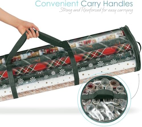 Hearth & Harbor Wrapping Paper Storage Container and Clear Wrap Paper Holder - Christmas Storage Bag with Interior Pockets - Fits Up to 36 Rolls of 40" - Tear Proof, Green - Image 6