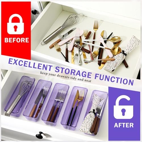 Maitys 12 Pcs Plastic Drawer Organizers, Storage Tray, 9 x 3 x 2", Purple - Image 4