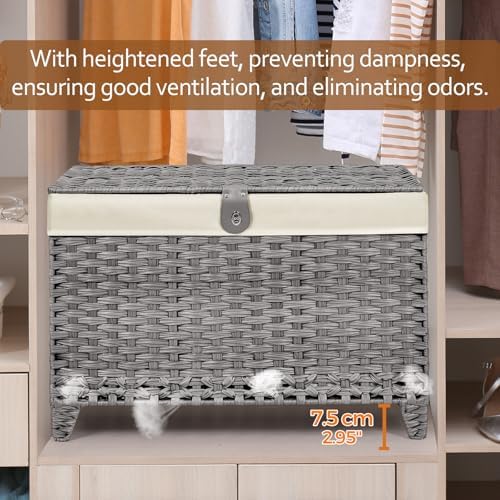 Wicker Storage Basket with Lid, 160L Shelf Basket with Removable Liner Bag - Image 3