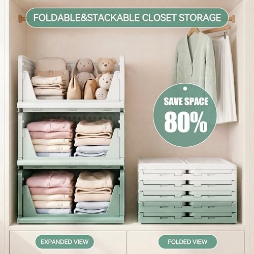 Pinkpum Green Boy Closet Organizers and Storage Stackable Plastic Drawer Basket for Clothing Stackable Storage Bins Shelf Storage Container for Rv Closet Wardrobe Bedroom Bathroom Playroom Man 8 Pack - Image 4