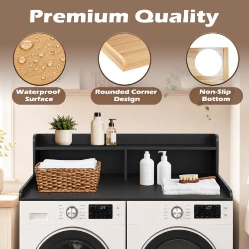 Royxen Laundry Countertop with 2-Tier Shelf Universal Fit, Washer and Dryer Countertop with Storage Space, Shelf Height 11.5 Inches, Solid Wood Core, Black - Image 4