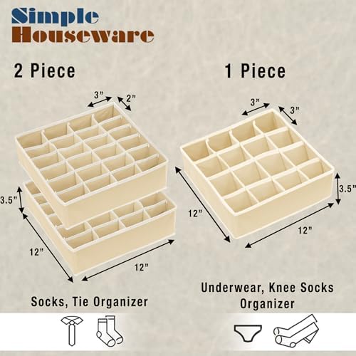 Simple Houseware Sock Drawer Organizer, 3 Pack, Beige - Image 2