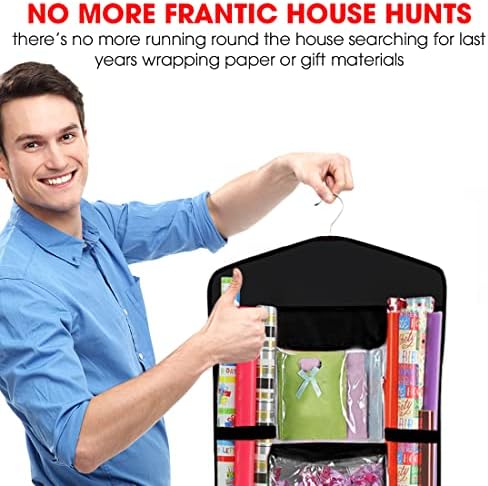 Hanging Gift Wrapping Paper Storage Organizer Bag, Double Sided Multiple Front & Back Pockets Organize Your Gift Wrap, Full Black, 1 Count (Pack of 1) - Image 5