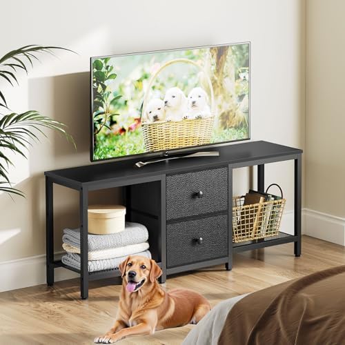 YATINEY TV Stand for TVs up to 55", Entertainment Center with 2 Fabric Drawer, Media Console with Shelves, Television Stands for Living Room, Bedroom, Black DS02BB - Image 2