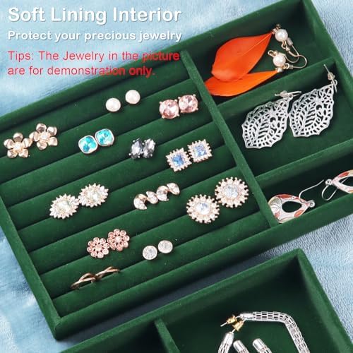 Jewelry Trays for Drawers, Set of 8 Stackable Velvet Jewelry Tray Inserts for Rings, Earrings, Necklaces, Bracelets – Fits Most Dresser/Closet Drawers, Non‑Slip Lined, Green - Image 4