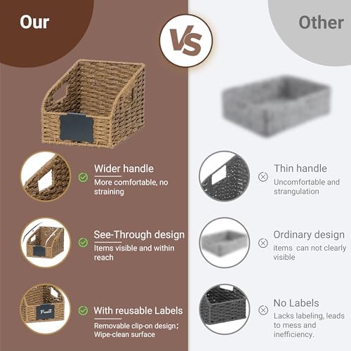 Pantry Baskets for Organizing,Wicker Storage organizers,3Pack,Brown - Image 4