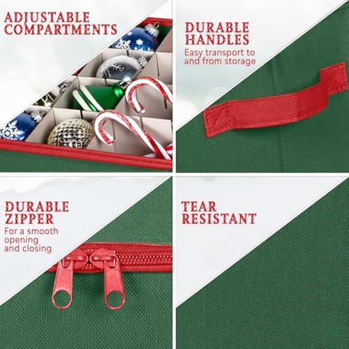 Christmas Ornament Storage Box - Large Christmas Decor Storage Containers that Store up to 80 Ornaments of 3 Inches - Durable Material To Protect And Store Holiday Ornaments Décor, Green - Image 3