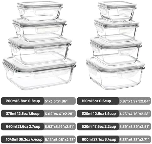 Vtopmart 8 Pack Glass Food Storage Containers with Lids Grey - Image 2