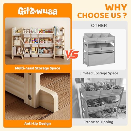 GITAWUSA Toy Storage Organizer, Kids Bookshelf with 6 Shelves, 9 Toy Bins | Toy Shelf, Storage Bin Unit, Toy Organization for Playroom, Nursery, Bedroom, Toddler Room, White, 52''W - Image 3