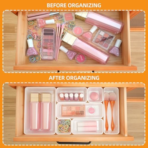 Kitchen Desk Drawer Organizers Storage for Office, Small Acrylic Vanity Trays Makeup for Drawer Bathroom Plastic Make up Organizers 25 Pcs White - Image 4