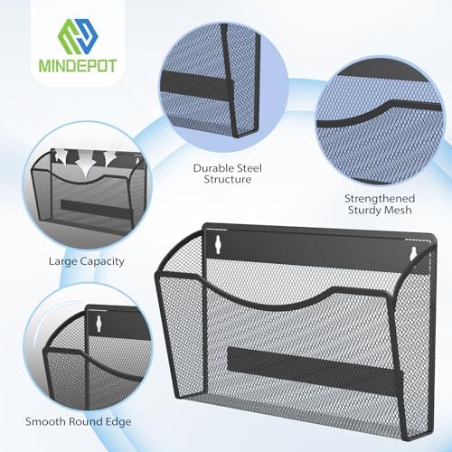 MINDEPOT Magnetic Wall File Organizer, Hanging File Holder, 1 Pack, Black - Image 3