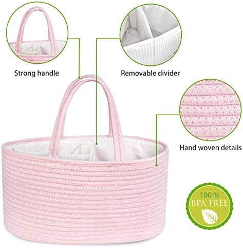 ABenkle Diaper Caddy Organizer - Cotton Rope Nursery Storage Basket for Baby Essentials, Boys & Girls Shower Gift, Changing Table Organizer - Image 4