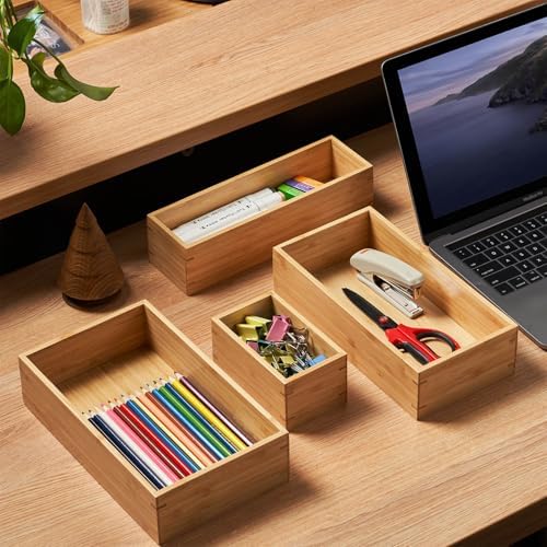 Umilife Bamboo Kitchen Utensils Organizer, Extra High Silverware Drawer Tray, Flatware Cutlery Storage Box, Multi-Use Holder in Office, Bathroom, Pantry - 15"x6"x2.5" (Set of 2) - Image 6