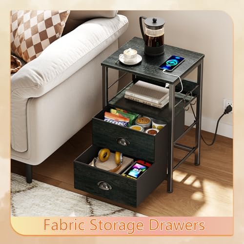 Furologee Nightstand with Charging Station for Bedroom, 2 Fabric Drawers - Image 4