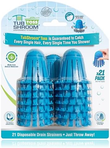 TubShroom Toss 21pk Disposable Bath Tub Drain Strainers - Hair Catcher Snare for Shower Bathtub to Prevent Clogged Drains, Traps Human and Pet Hair, One Year Supply (Blue) by TubShroom