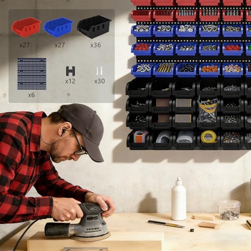 90Pcs Plastic Wall Mounted Storage Bins Parts Rack Nuts And Bolt Bins Organizer For Shop Garage for Screws, Nuts, Bolts, Nails, Beads, and Small Hardware Parts,Red,Blue,Black - Image 7