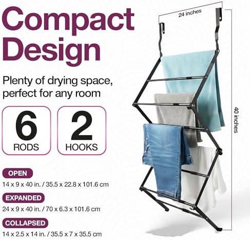 BLACK+DECKER Over The Door Expandable Telescopic Drying Rack, Clothes Organizer, Towel Hanger, Laundry, Collapsible, Black - Image 2