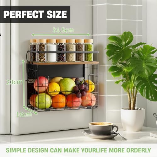 Haotao Magnetic Shelf for Fridge With Wood Lid,Fruit Vegetable Potato & Onion Organizers Storage Basket Bins For Refrigerator Kitchen Countertop Container - Image 2