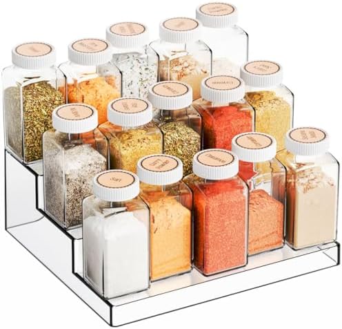 Yieach 3 Tier Clear Acrylic Spice Rack Organizer for Cabinet and Pantry Shelf - 10.3″L x 9.4″W Tiered Spice Rack & Holder,Step Shelves for Vitamin,Medicine Bottle,Jar,Can,Condiment,Seasoning Shelf by Yieach