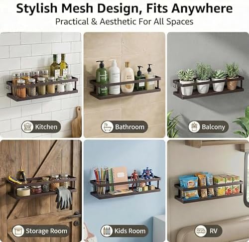PUSDON 2-Pack 16.5" Extra Long Slim Shower Caddy, Adhesive Wall Mount Bathroom Organizer, Rustproof Open Frame Mesh Spice Rack for Kitchen, Holds 50LBS - Vintage Bronze, Guardrail - Image 3