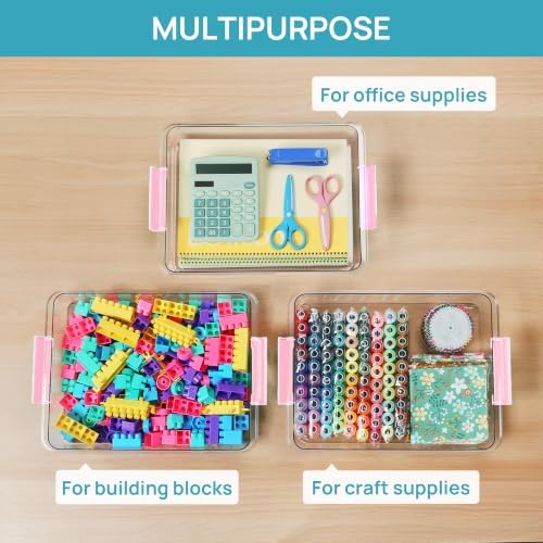 Vtopmart 4 Pack 6 Qt Plastic Storage Bins with Lids, Sensory Bins, Pink - Image 7