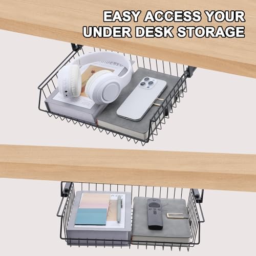 Under Desk Drawer, Slide Out Design,No Drill Metal Under Desk Cable Management, Storage Shelf Tray Basket Under Table Drawer Organizer for Office, Home, Workspace, Cabinet - Image 5