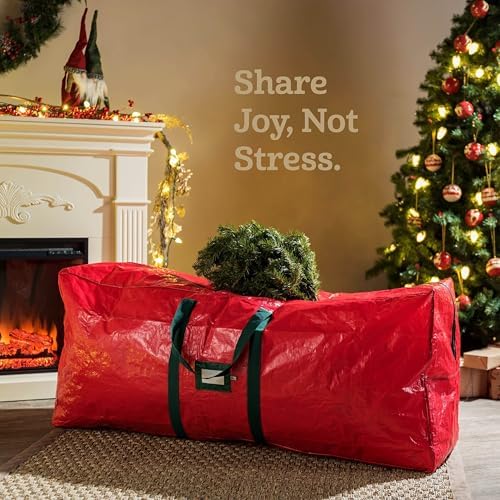 Zober Christmas Tree Storage Bag - Fits 7.5 Ft Artificial Trees - Plastic, Waterproof Christmas Tree Bag For Storage Box For Xmas - Strong, Durable Handles - Label Card Slot - Red - Image 2