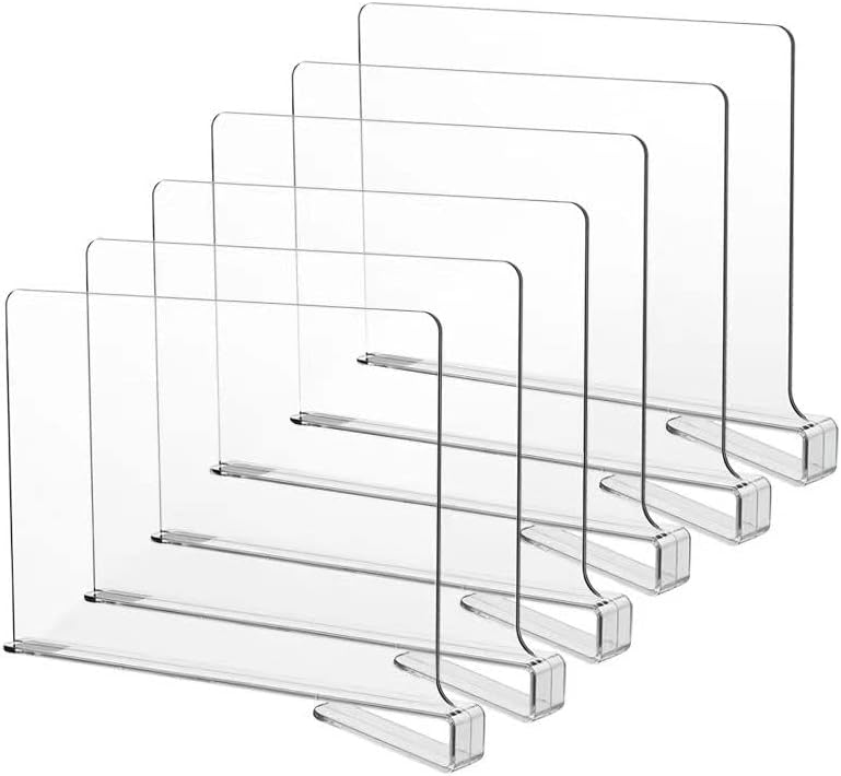 LikeU Shelf Dividers for Closets,Clear Acrylic Shelf Divider for Wood Shelves and Clothes Organizer/Purses Separators Perfect for Kitchen Cabinets and Bedroom Organizer,6 PCS by Makeyoulovelifemore