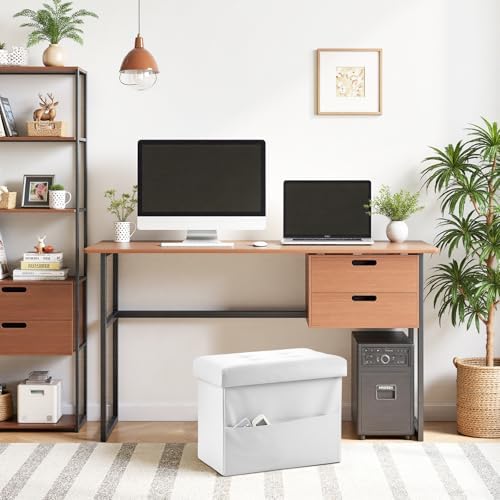 AmasSmile Ottoman with Storage,17" Folding Leather Foot Rest Chest,White - Image 5
