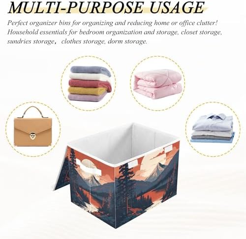 Mountains Trees Storage Bins with Lids and Carrying Handle,Foldable Storage Boxes Organizer Containers Baskets Cube with Cover for Home Bedroom Closet Office - Image 7