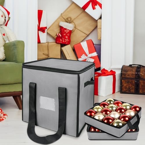 Christmas Ornament Storage Box with Dividers, Holds 64 Balls, Gray - Image 2