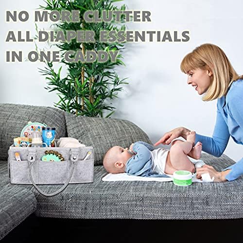 XUANGUO Large Baby Diaper Caddy Organizer, Felt Basket with Handles, Grey - Image 2