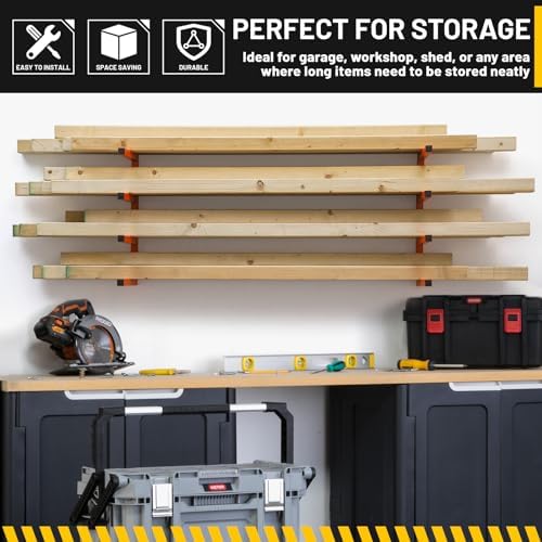 YYR Wood Organizer and Lumber Storage Rack Wall Mount, Heavy Duty Metal Shelf with 4-Level Holds Up 800 LBS, Indoor & Outdoor Use - Orange - Image 6