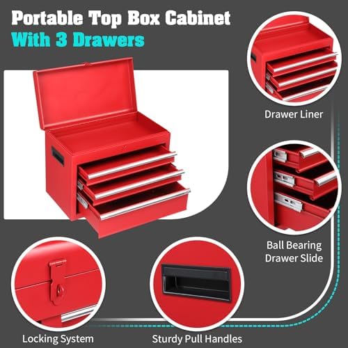 Winado 4-Drawer Rolling Tool Chest, 2-in-1 Large Storage Toolbox, Red - Image 5