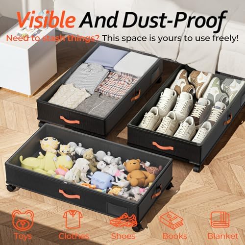 66L 2-Pack ,Under Bed Storage with Wheels , 30" L x 16" W x 7.5" H - Image 6