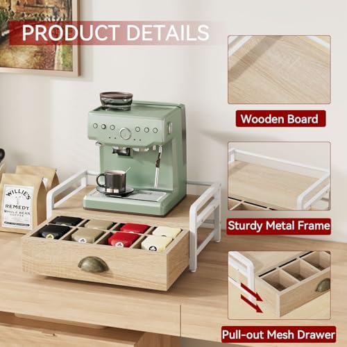 IBUYKE Tea Bag Organizer for Countertop,2 Tier Tea Box Organizer with Drawer,Wood Tea Bag Holder with Metal Frame,Tea Station Organizer for Kitchen Cabinet,Coffee Station,Office,Natural UTCJ004R - Image 4