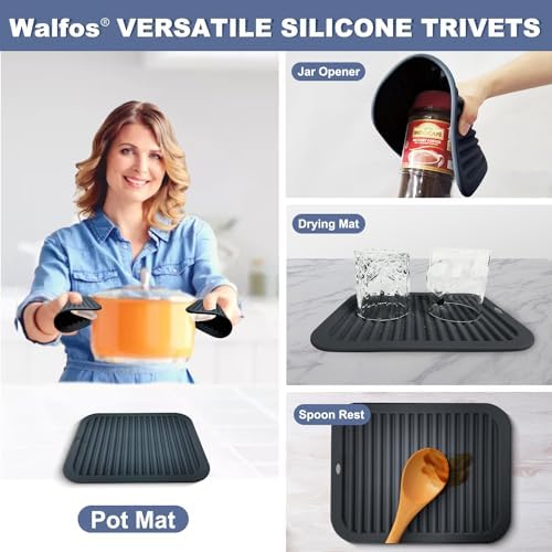 Walfos Silicone Trivets for Hot Pots and Pans - 446°F Heat Resistant Hot Pads for Kitchen Counter- 4 Pcs Multi-Purpose & Versatile Trivet Mat - Long-Lasting & Flexible Silicone Hot Pad（Black） - Image 3