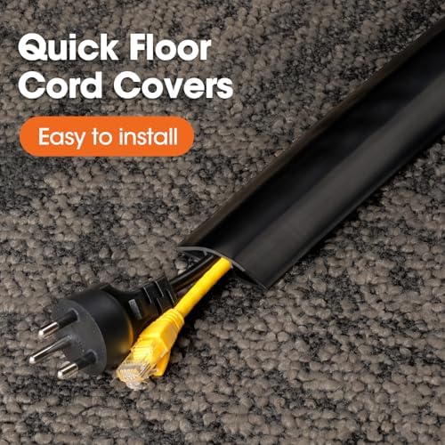 20 FT Floor Cord Cover, Cord Covers for Wires on Floor, Cord Protector, Floor Cable Cover, Hide Extension Cord Covers for Floor, Cable Cavity: 0.47" (W) x 0.29" (H), Black - Image 3