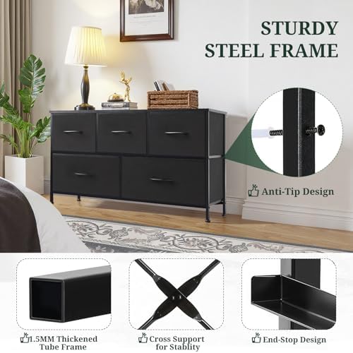 5-Drawer Dresser for Bedroom, Anti-Tip Wide Storage Organizer Fabric - Image 4