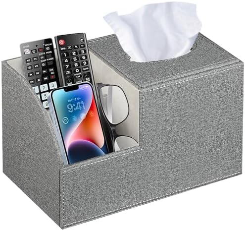 PU Leather Square Tissue Box Cover - Multi-Functional Tissue Box Holder by BLIENCE