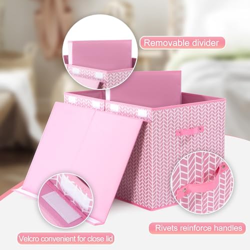 Mayniu Extra Large Toy Box Chest with Dividers, 120L Sturdy Toy Storage Organizer Bin Boxes Basket for Kids, Boys, Girls, Living Room, Nursery, Bedroom, Playroom (26"x17" x17", Pink) - Image 3