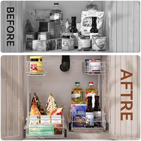Under Sink Organizer 9" W X19 D, Pull Out Cabinet Organizer 2 Tier - Image 3