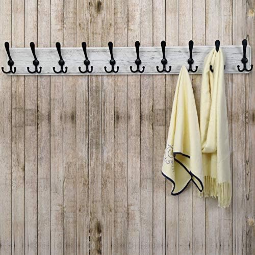 Dseap Coat Rack Wall - Heavy-Duty 38-1/4" Long, with Reinforced 10 Custom Tri-Hooks, Solid Wood Wall Hanger for Coats Hat Jackets - Rustic Farmhouse Entryway Storage, White & Black, Pack of 2 - Image 6