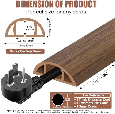 Floor Cord Cover Cable Cavity Self Adhesive Cord Hider Floor 10FT Floor Cable Management Power Cord Protector Floor Electric Cord Covers for Offices, Gym, Exhibitions (Misty Brown Wood, 1.18" x 20') - Image 2