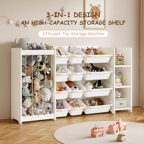 EXPERLAM 3-in-1 Kids Toy Storage Organizer, White Solid Wood, White Bins - Image 5