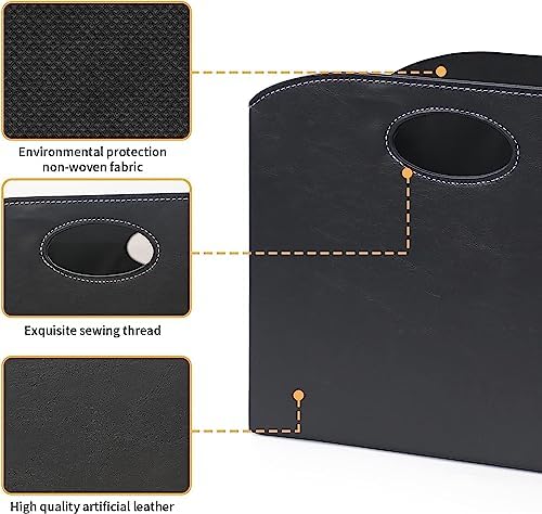 EZDeco Magazine Holder Foldable Magazine Rack Floor PU Leather File Holder Newspaper Book Storage Magazine Basket Document File Folder Organizer for Office Home (Black-2) - Image 3