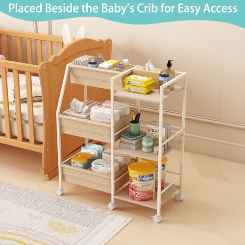 Baby Diaper Caddy Organizer Cart, 3‑Tier Rolling Storage Cart - Image 2