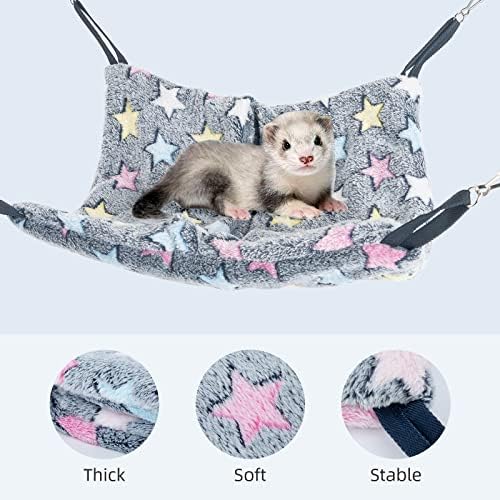 Niteangel Hanging Hammock Nap Sack Swing Bag Pet Sleeper for Ferret Rat Sugar Glider and Other Small Animals (Cream, Star) - Image 3