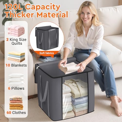 TasticTotes 120L Extra Large Blanket Clothes Storage Bags, Gray, 1 Pack - Image 3